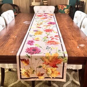 Williams Sonoma Harvest Blooms Cotton Table Runner Floral Botanical 108” x 16”
